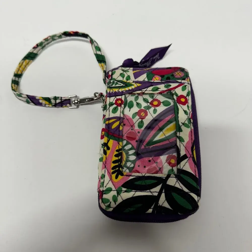 Vera Bradley Viva La Vera All In One Zipper Wallet Wristlet Green Purple Floral